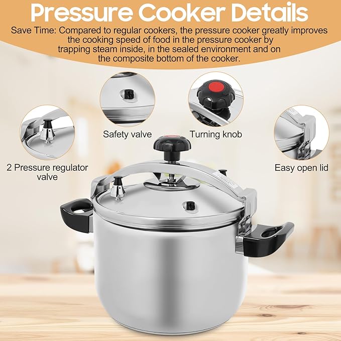 27.5 Quart Pressure Cooker Stainless Steel Pressure Cooker, Large Capacity, Commercial Pressure Cooker Clamp On Type, Double Valves for Family or Commercial Use