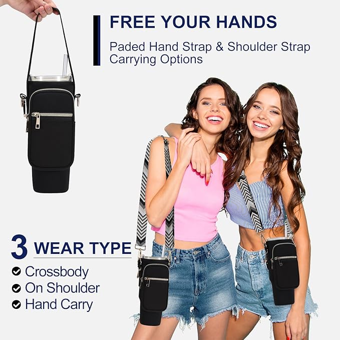 Water Bottle Carrier Bag for Stanley 40/30 oz Tumbler with Phone Pocket Neoprene Water Bottle Holder with Shoulder & Handheld Strap Stanley Cup Accessories