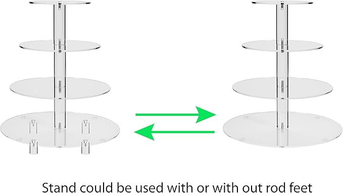 Jusalpha® Large 4 Tier Acrylic Glass Round Cake Stand-cupcake Stand- Dessert Stand-Tea Party Serving Platter-Candy Bar Party Décor, With Rod Feet 4RF-12