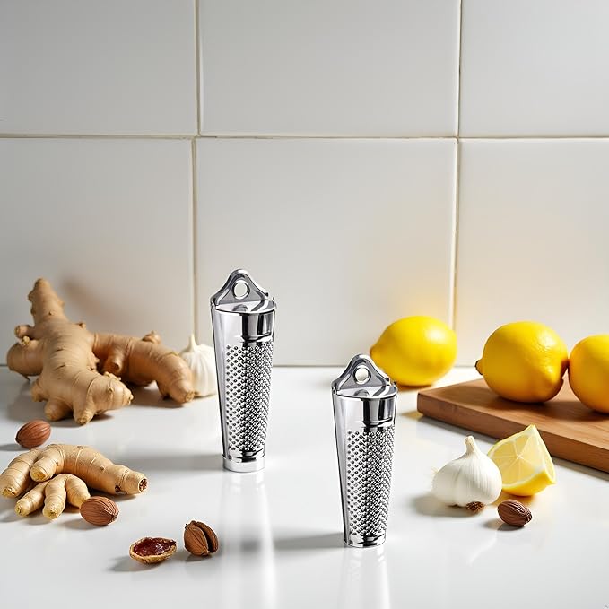 2Pcs Silver Multifunctional Kitchen Stainless Steel Ginger Garlic Nutmeg Grater Nut Walnut Lemon Hand Planer Tool Lemon ZesterDurable and Professional Kitchen Tool Garlic Tools