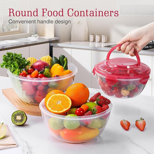 LUXEAR 4-Piece Mixing Bowls with Lids Set - Airtight Leakproof Storage Bowls with Handle for Fridge & Outdoor Picnics, BPA-Free Meal Prep Bowls Dishwasher Safe for Cooking Mixing Serving Storing