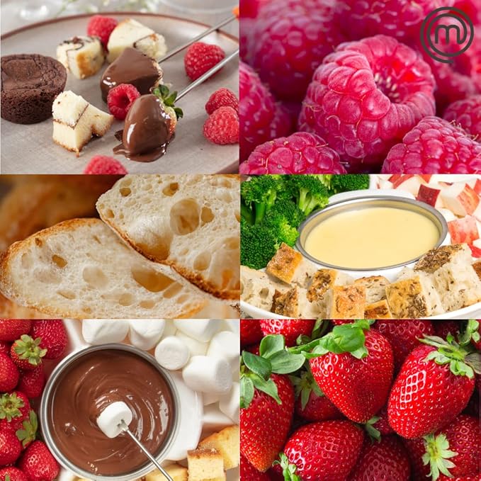MasterChef Chocolate Fondue Maker- Valentine Must Have- Electric Dessert Fondue Pot Set w 4 Forks, Party Serving Tray- Melt Warm Settings for Caramel Cheese- Charcuterie Appetizers, Sweet Gift for Her