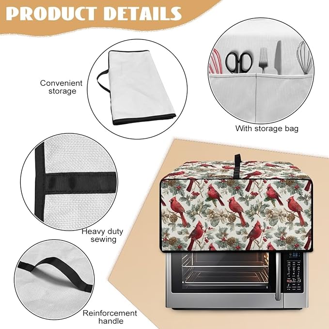 Doojoayie 6 Slice Toaster Cover Cardinal Bird Toaster Oven Cover Stain Resistant Small Appliance Dust Protector Modern Home Decor Gift for Mother, Wife, Women Cook