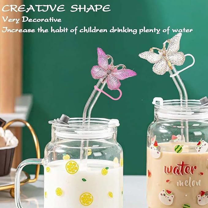 9Pcs Butterfly Straw Topper, 10mm (0.39inch) Silicone Covers for Stanley Cup, Colorful Butterfly Caps for 40 Oz & 30 Oz Accessories, Straw Tips Lids