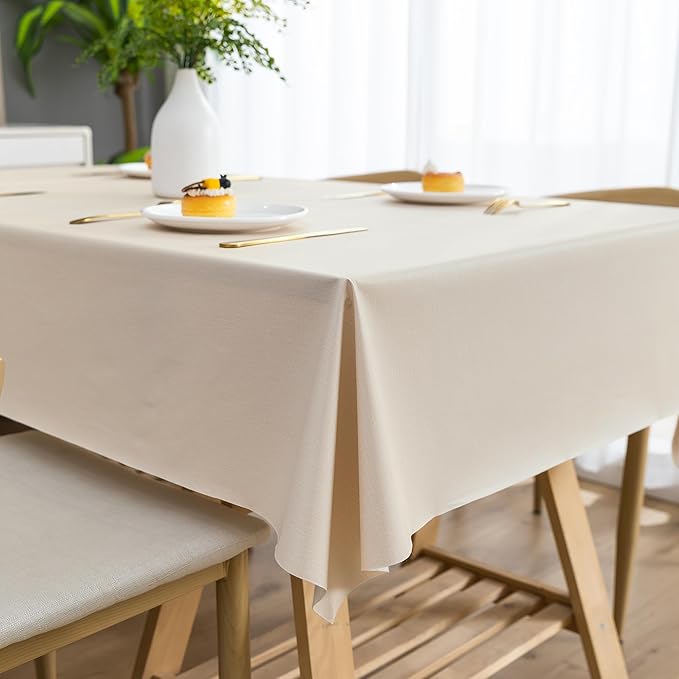 Rectangle Table Cloth,100% Waterproof Tablecloth Oil Proof Spill Proof Vinyl Table Cloth, Wipe Clean Plastic Table Cover for Dining, Camping, Indoor and Outdoor 52" x 70",Beige