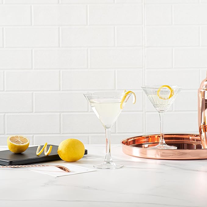 Restaurantware Cascata 9 Ounce Stemmed Martini Glasses Set Of 6 Tempered Martini Glasses - Chip-Resistant Fine-Blown Glass Martini Glass Set Dishwasher-Safe For Martinis Or Cocktails