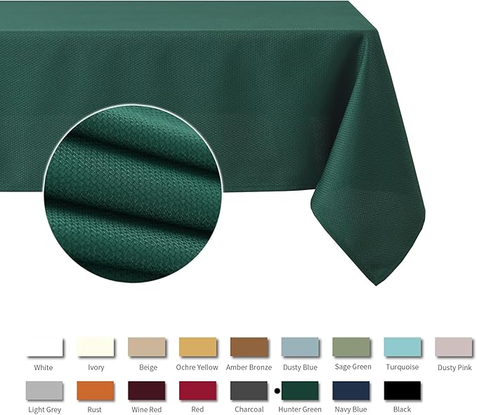 maxmill Jacquard Square Tablecloth Waterproof Spillproof Wrinkle Resistant Soft Textured Table Cloth for Dinner and Party Washable Soft Fabric, Indoor and Outdoor Use, 60 x 60 Inch, Hunter Green