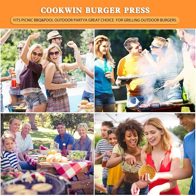 Heavy Duty Cast Iron Smashed Burger Press Kit, 6" Hamburger Smasher with Non-Slip Handles, Bacon Meat Weight Press for Steak, Smashburger, Grill and BBQs