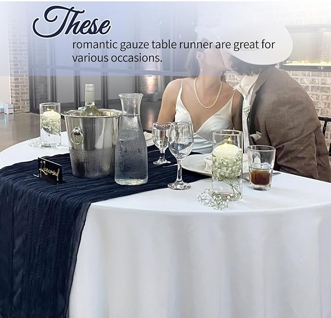 12 Pack Navy Blue Cheesecloth Table Runner 10Ft, Gauze Table Runners 21.5 x 120 inch,Semi Sheer Cheese Cloth Fabric Runner Bulk for Wedding,Party,Baby Shower,Bridal Shower