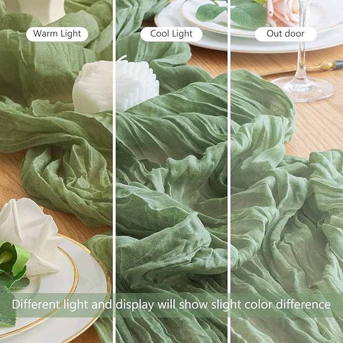 Wokceer Cheesecloth Table Runner 4Pack 10FT Sage Green Christmas Gauze Fall Cheese Cloth Table Runner for Party Easter Rustic Sheer Table Runners for Baby Bridal Shower Wedding