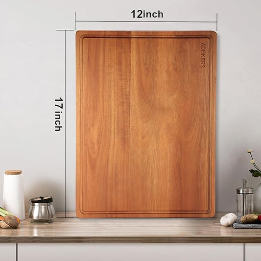 Wood Cutting Board, Large Cutting Boards for Kitchen, Thick Chopping Board with Deep Juice Groove and Handles, Wooden Charcuterie Board for Meat, Turkey, fruit and cheese. (17x12x1 inch)