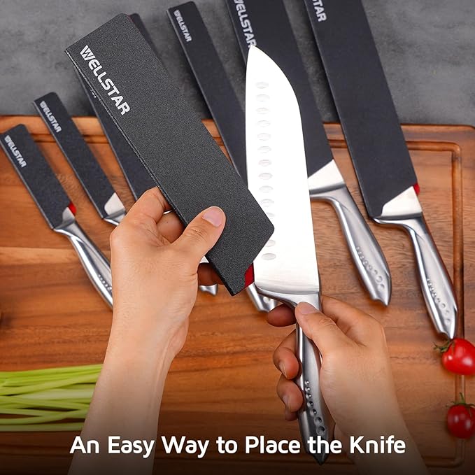 WELLSTAR Knife Edge Guards Set, 11 Piece Universal Blade Covers, BPA Free ABS Protective Blade Sheaths, Non-Scratch Felt Lining Kitchen Knives Covers (Knives not included)