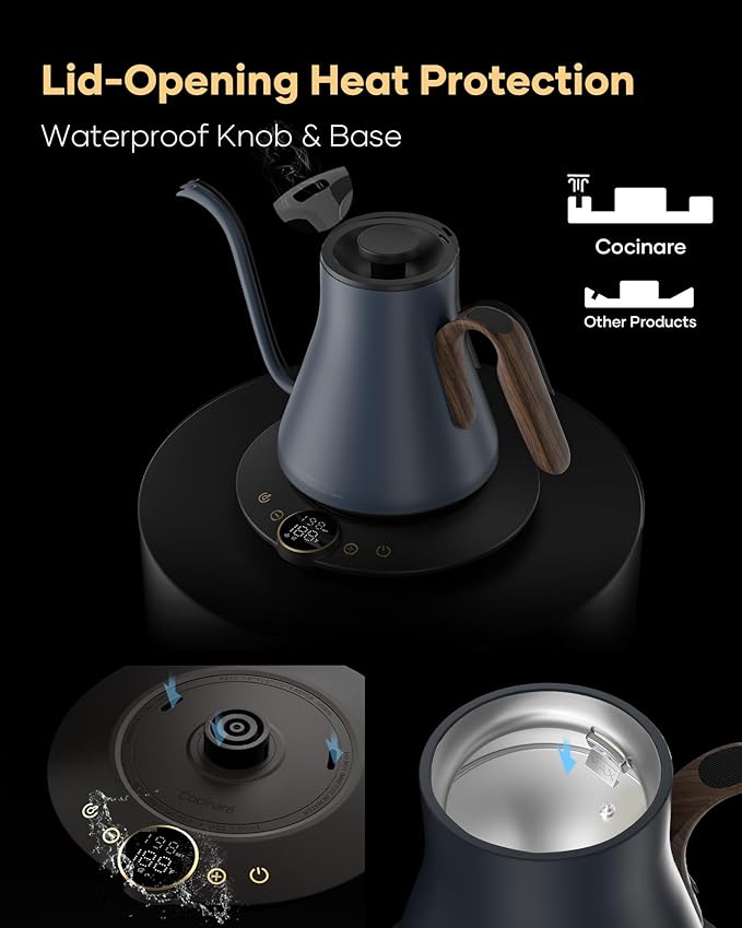 Cocinare FLOW B9 Gooseneck Electric Kettle, Precise Temperature Control for Pour-Over Coffee & Tea Brewing, Stainless Steel Interior, Rapid Heating for Boiling Water 0.9L (Picasso Blue)