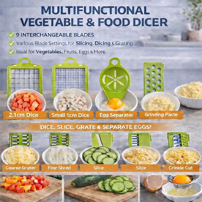 16-in-1 Vegetable Chopper Mandoline Slicer with Container, Food Processor, Food Chopper, Onion Chopper, Veggie Cutter for Salad, Potato Cutter, French Fry Cutter, Kitchen Gadgets & Accessories