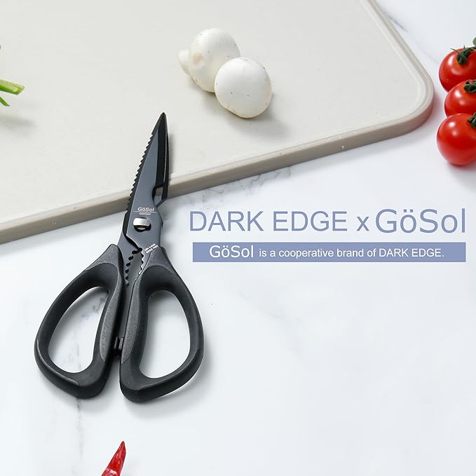 Kitchen Shears Kitchen Scissors Come Apart with Serrated Blade Premium Black Titanium Plated Stainless Steel Kitch Scissors for Food Heavy Duty Chicken Bone Nutcracker Bottle Can Opener 01A