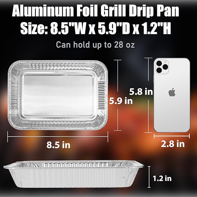 Whaleme 50 Pack Grill Drip Pans Compatible Weber 6415 - Grill Accessories for Weber Spirit, Genesis, Traveler, Q Series, Disposable Aluminum Foil Grease Tray Liners 8.5" X 6" (50 Pack)