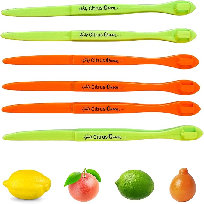 Citrus Queen 6-Pack Mixed Color Citrus Peeler Set - 3 Orange 3 Green Peeler Pack for Cocktails & Kitchen