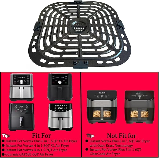 HEISENLIN Air Fryer Grill Pan for Instants Pot Vortex Plus 6 in 1 6 QT XL Air Fryers, Upgraded Nonstick Air Fryer Grill Crisper Plate Tray Grid Grate Rack Shelf for Instants 6QT 5.7QT, Dishwasher Safe