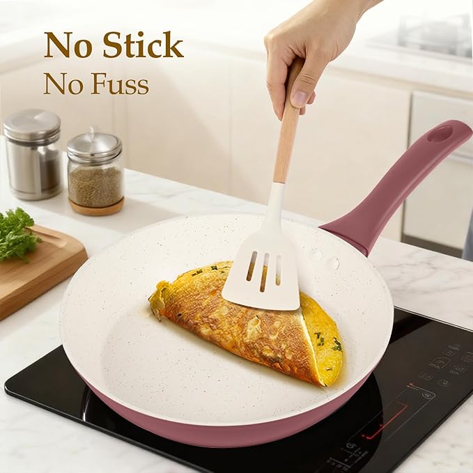 Pots and Pans Set Non Stick, 11-Piece Nonstick Induction Cookware Set, Non-Toxic Kitchen Cooking Set with Frying Pans, Saucepan, Stock Pot, PFOA Free, Red Brown