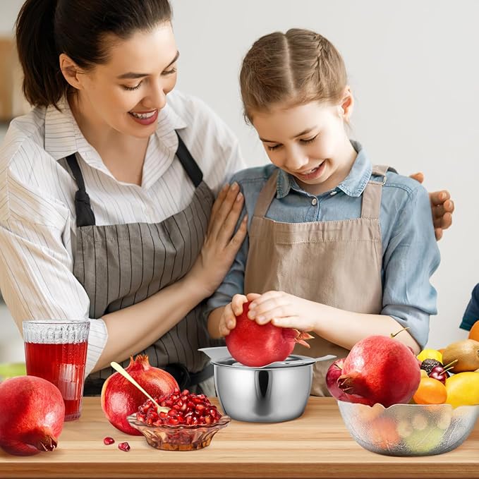 Pomegranate Peeler, Pomegranate Deseeder Tool 304 Stainless Steel Peeler Remover- Includes Cutter, Bowl, and Wooden Hammer for Easy Deseeding and Fun Family Gatherings