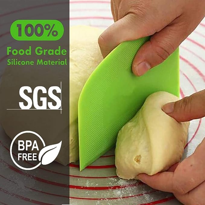 SURDOCA Dough Scraper Bench Scraper - 3P 4.7x3.7" Plastic Flexible Bowl Scraper, Sharp Edge & Angles Cake Scraper. Non-Slip Bakeware Decorating Tools Sculpting & Modeling Tools - Pure Green