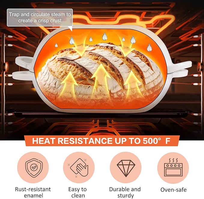 NSIRONS Enameled Cast Iron Sourdough Bread Oven, 5QT Loaf Cast Iron Bread Pan with Lid, Oval Dutch Oven for Homemade Bread Baking (Gradient Caramel)