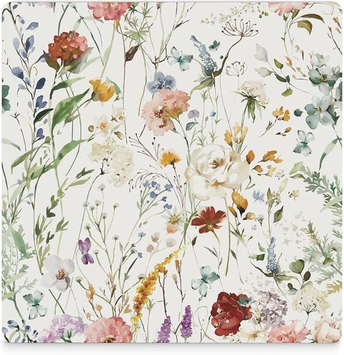Square-6PCS Floral Drink Coasters, Square Modern Ceramic Absorbent Coasters, Watercolour Colorful Flower Herb Nature Plant Floral Decor Desk Coffee Table Coaster for Beverage Cup Tea Coasters