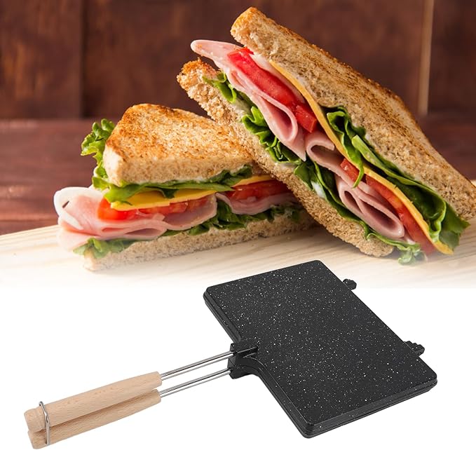Hot Sandwiches Maker, Non Stick Grilled Panini Maker Pan with Handle Stovetop Camping Sandwiches Toaster Aluminum Flip Pan for Home Kitchen Breakfast