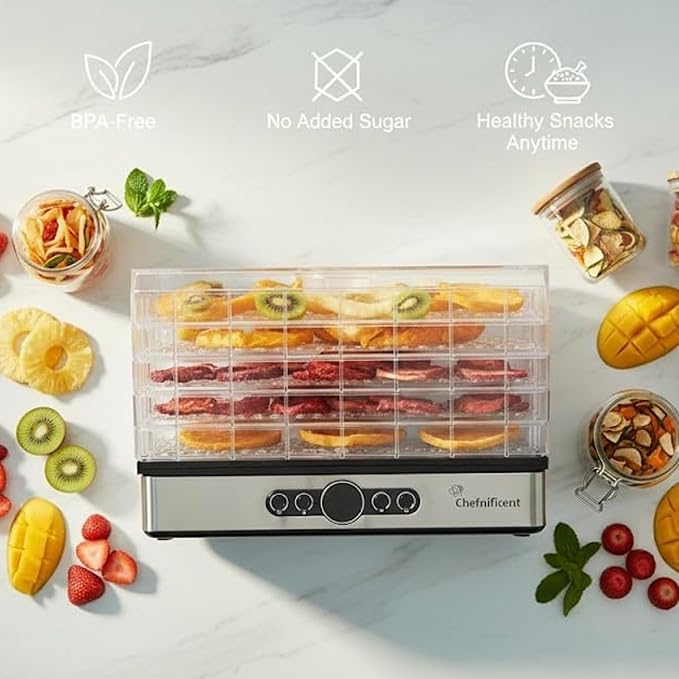 Food Dehydrator DryPro 400 Machine with 5 Adjustable Trays, Rapid 4 Hour Drying, BPA Free Fruit Dryer for Jerky, Herbs, Mushrooms, Freeze Dryer Alternative for Healthy Snack