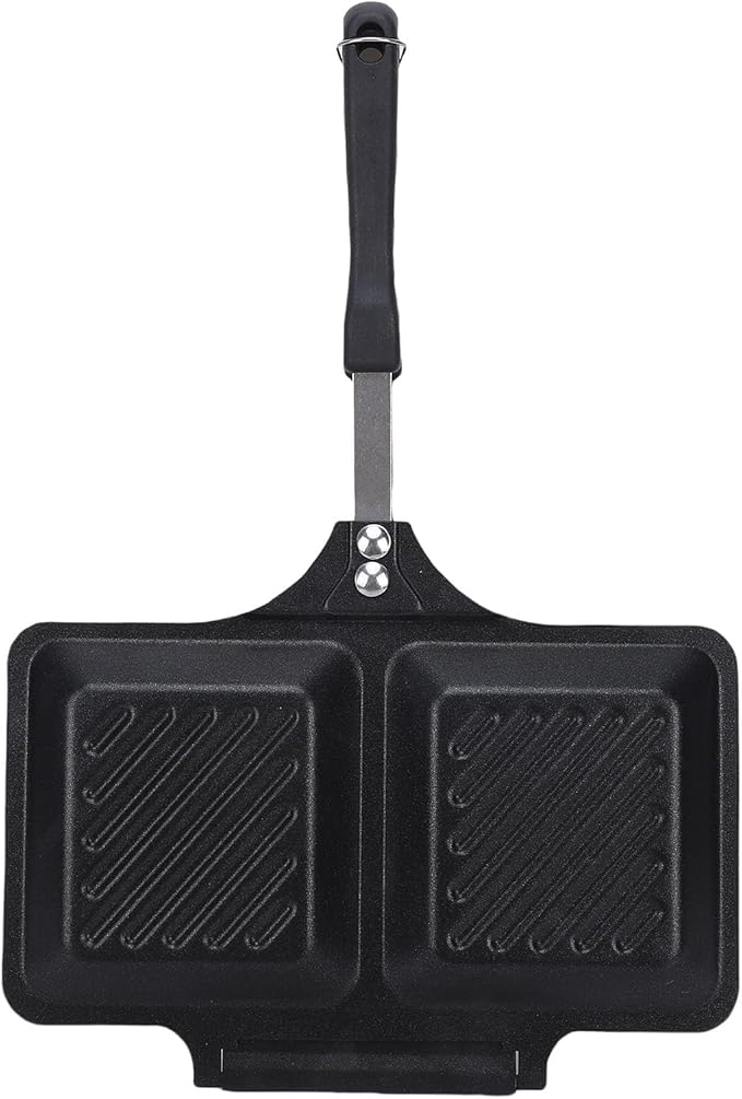 Pssopp Grilled Sandwich Maker, Double Sided Stovetop Toasted Panini Maker Press Breakfast Frying Pan for Home Kitchen Camping (Black)