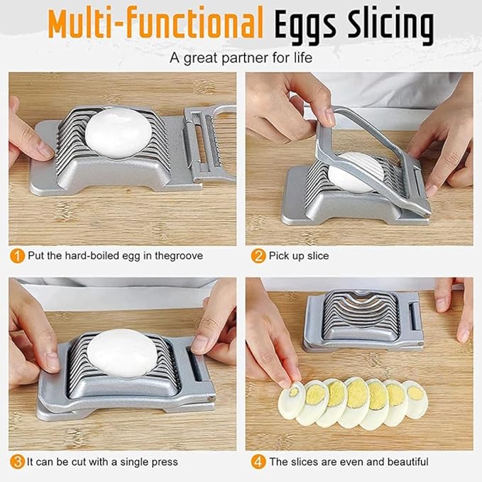 Egg Slicer for Hard Boiled Eggs Egg Cutter Strawberry Slicer Heavy Duty Aluminium Tomato Slicer Stainless Steel Wire Multipurpose Egg Slicer Dicer for Soft Fruit