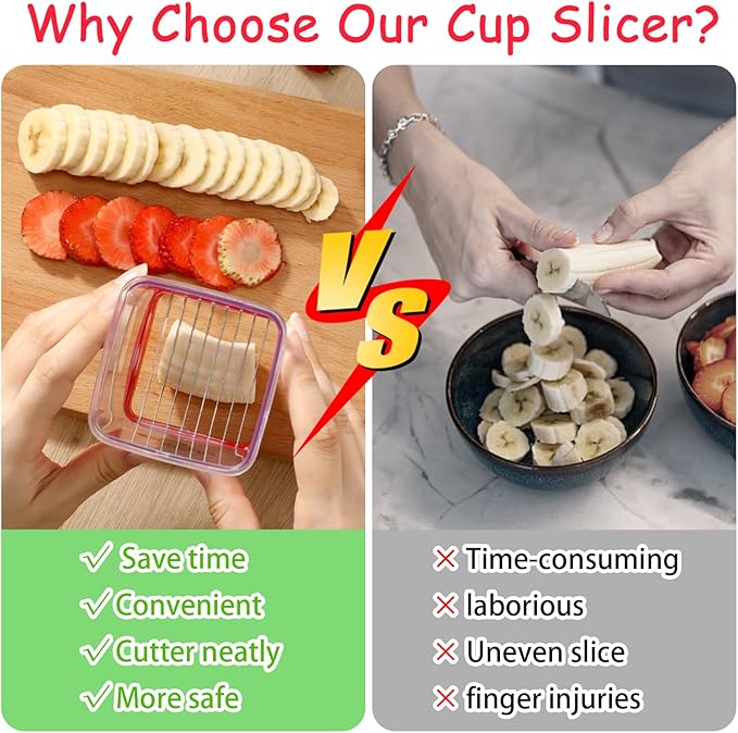 Ponpon Fruit Slicer, Stainless Steel Cup Slicers, Vegetable Slicer for Strawberry Banana Egg, Salad Quickly Making, Portable Kitchen Slicing Tool (2)