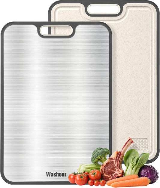 Washour Titanium Cutting Boards for Kitchen, Non Toxic 2-in-1 Cutting Board Double Sided, Chopping Boards for Fresh Meat Vegetable, Easy to Clean Large Size 18”×12”