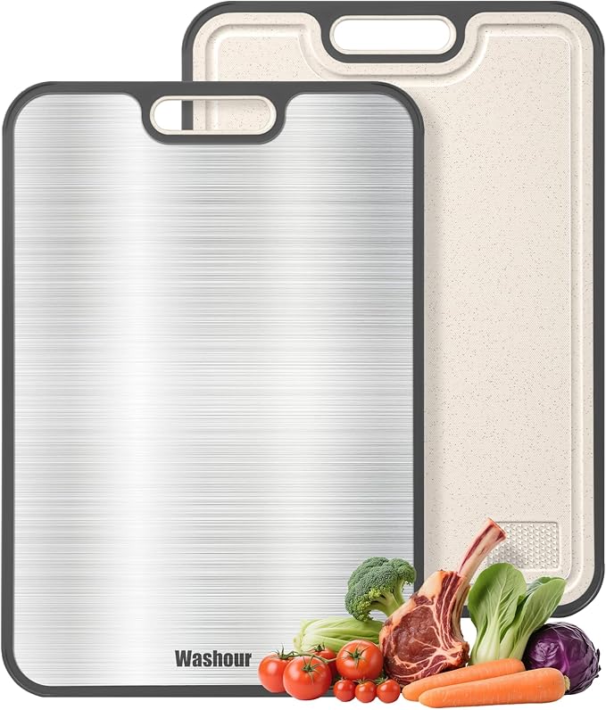 Washour Titanium Cutting Boards for Kitchen, Non Toxic 2-in-1 Cutting Board, Chopping Boards for Meat Vegetable, Easy to Clean Large Size 16”×11”