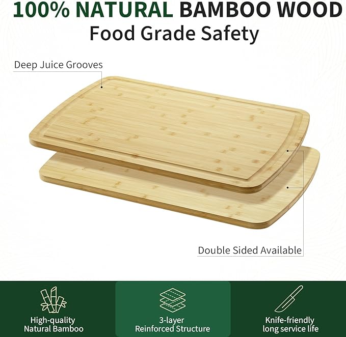 Bamboo Cutting Boards for Kitchen Large Thick Heavy Duty Wood Cutting Board 30x20 Inch with Deep Juice Groove and Handle for Meat Vegetables Fruit Ideal