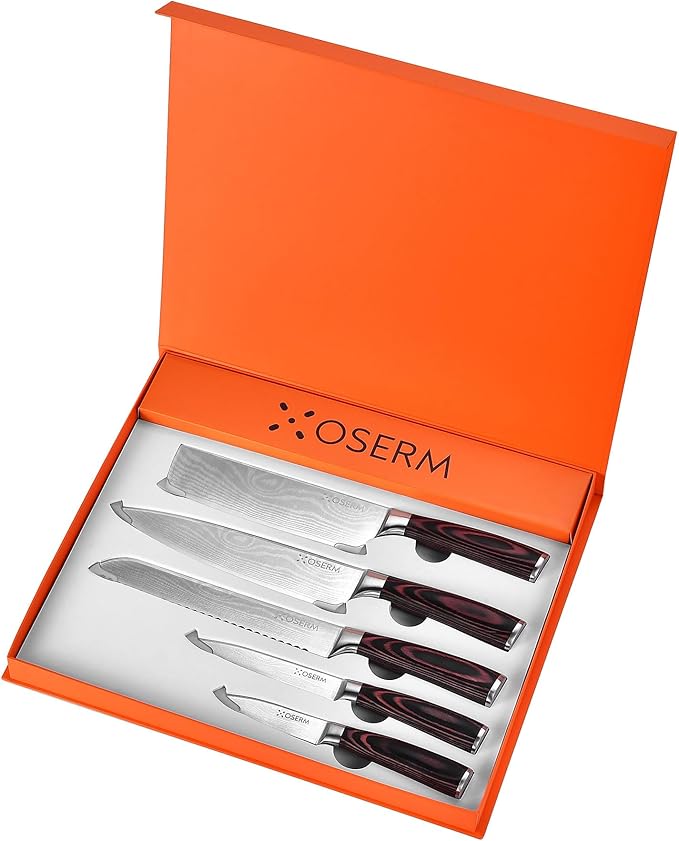 Gift-Ready Knife Set, Japanese Style 6-Piece (5+1) Kitchen Knife Set for Christmas, Weddings & Family Gifts, Beautiful Gift Box, Includes An Additional 8" Chef Knife (Boxed Separately)