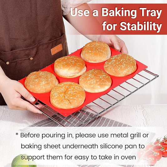 CAKETIME Jumbo Muffin Top Pan, Silicone Egg Molds for Breakfast Sandwiches 4 Inch Large Baking Pan for Oven English muffins, Whoopie Pies, Corn Bread, Tarts 2 Pack Red