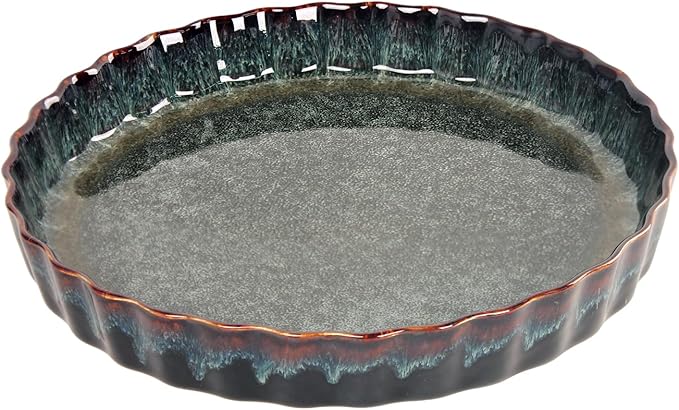 LIUYWYHCF Ceramic Pie Pan Quiche Baking Dish, 9 Inch Round Ruffled Edge Au Gratin Baking Dishes, 27 Ounces Non-Stick Pie Dish, Tart Pan, Pie Plate for Apple, Oven, Dishwasher and Microwave Safe