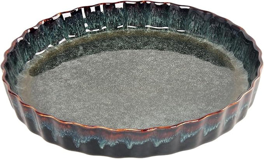 LIUYWYHCF Ceramic Pie Pan Quiche Baking Dish, 9 Inch Round Ruffled Edge Au Gratin Baking Dishes, 27 Ounces Non-Stick Pie Dish, Tart Pan, Pie Plate for Apple, Oven, Dishwasher and Microwave Safe