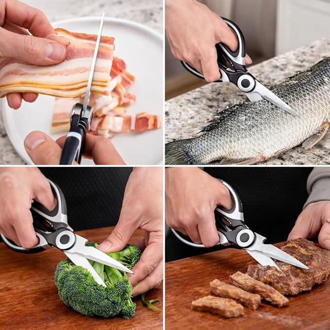 Multi-Purpose Kitchen Scissors, Stainless Steel Food Shears for Meat, Poultry and Cooking Prep, Dishwasher-Safe Utility Tool with Protective Cover