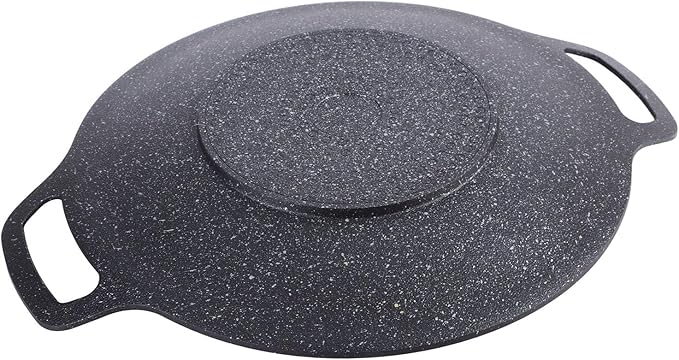 Korean Grill Pan with Non Stick Coating BBQ Griddle for Indoor and Outdoor Cooking Black (34cm)