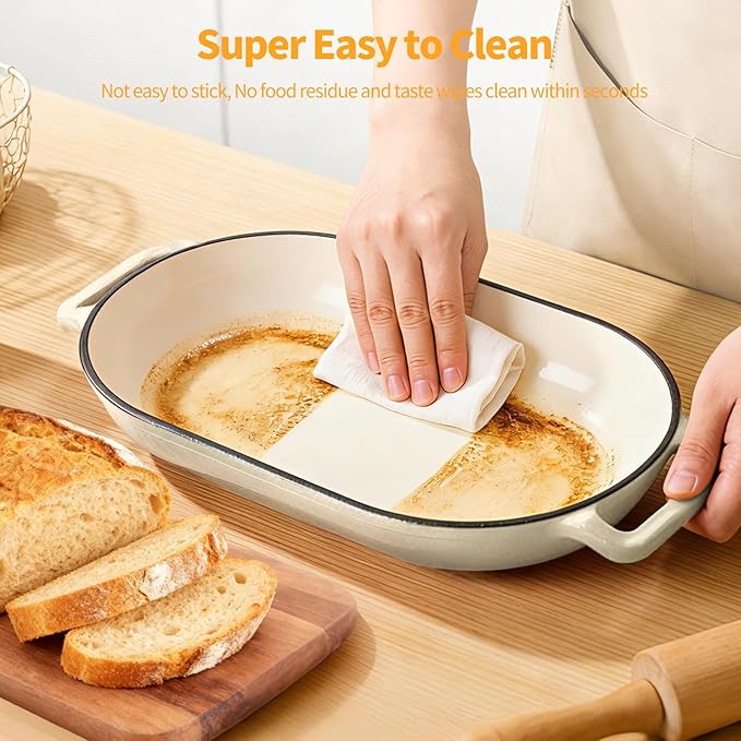Oval Dutch Oven for Bread Baking, 6QT Enameled Cast Iron Oval Dutch Oven Pot with Lid and Dual Handles, Ceramic Sourdough Bread Baker with Bread Dome, Cooking, Frying, Non-stick Enamel Coated Cookware