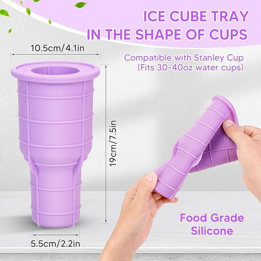 Tumbler Ice Mold for Stanley Cup 30-40 oz - Silicone Hollow Cylinder Ice Mold, Ice Cube Tray for Chilling Cocktails, Whiskey, Drinks, Coffee, Easy Fill and Release Ice Maker-Purple