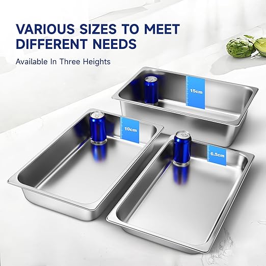 Full Size Hotel Pan With Lids 2-1/2 Inch Deep Stainless Steel Chafing Dishes for Buffet, Steam Table Pan, Metal Commercial Food Pans for Food Prep/Serving (6 Pack, Full Size 1/1 x 2-1/2" Deep)