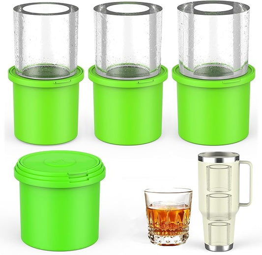 IYYI Ice Cube Tray for Stanley Cup, Tumbler Ice Cube Mold, Silicone Ice Mold With Lid - Cylindrical Ice Maker for Whiskey, Coffee, Juice, Chilling Drinks (Blue) (Green, Cylindrical)