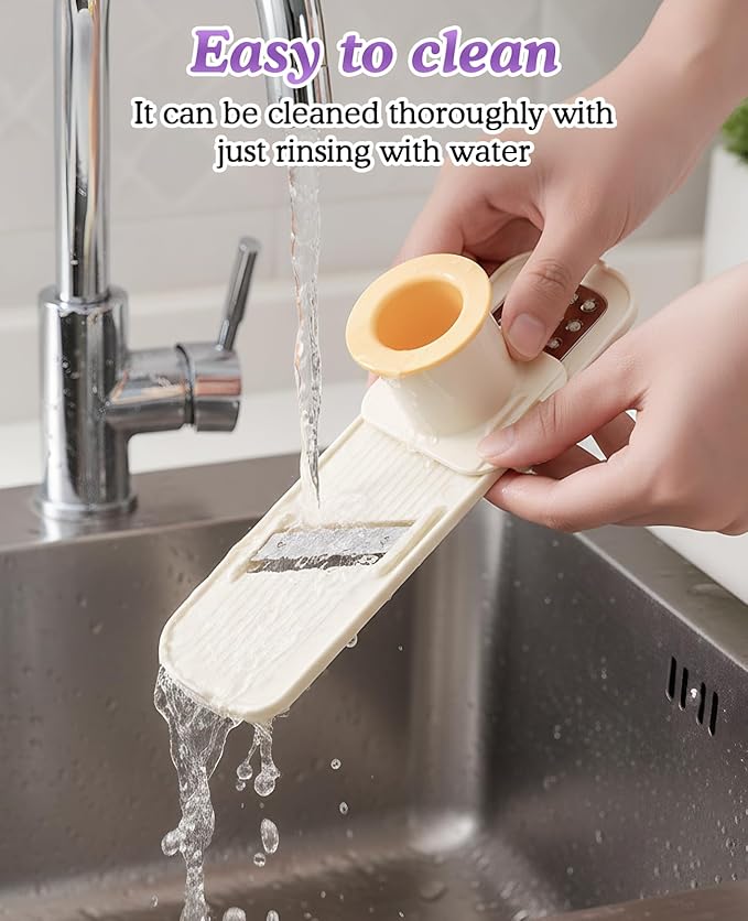 2PCS Mini Multifunctional Garlic Grinder, Garlic Slicer Super Thin with Container, Ginger Veggie Mandoline Mincer Cutter