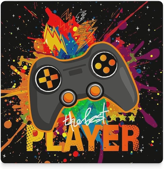 Gamer Drink Coasters, Square Ceramic Drink Coaster Square-4PCS, Kids Cool Gamepad Colorful Game Controller Gaming Gamer Decor Absorbent Ceramic Coasters for Beverage Cup, Bar, Coffee Table