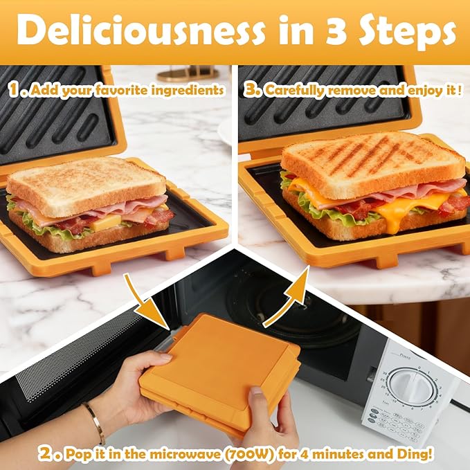 Microwave Sandwich Maker, Microwave Toaster with Adjustable Silicone Strap, Removable Non-Stick Microwave Grilled Cheese Maker, Microwave Grill Crispy, Melted in Minutes for Travel, Office, Dorm, Home