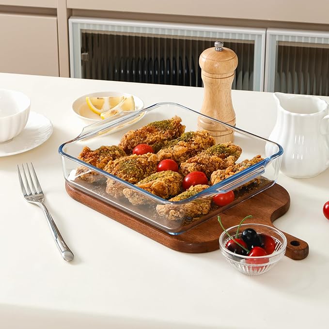NUTRIUPS 9.8x7.7in Glass Baking Dish for Oven 2-pack, 42oz Square Cake Pans Glass Casserole Dishes for Oven