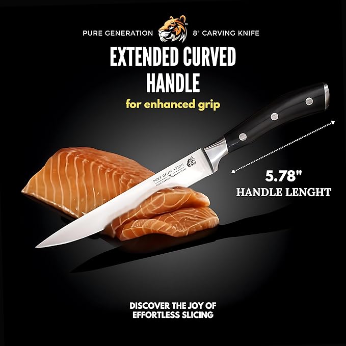8" Carving Knife for Meat – Butcher Knife, Razor Sharp German Steel Slicing Knife with Ergonomic Handle for Turkey, Ham, Fruits, and Meat Cutting
